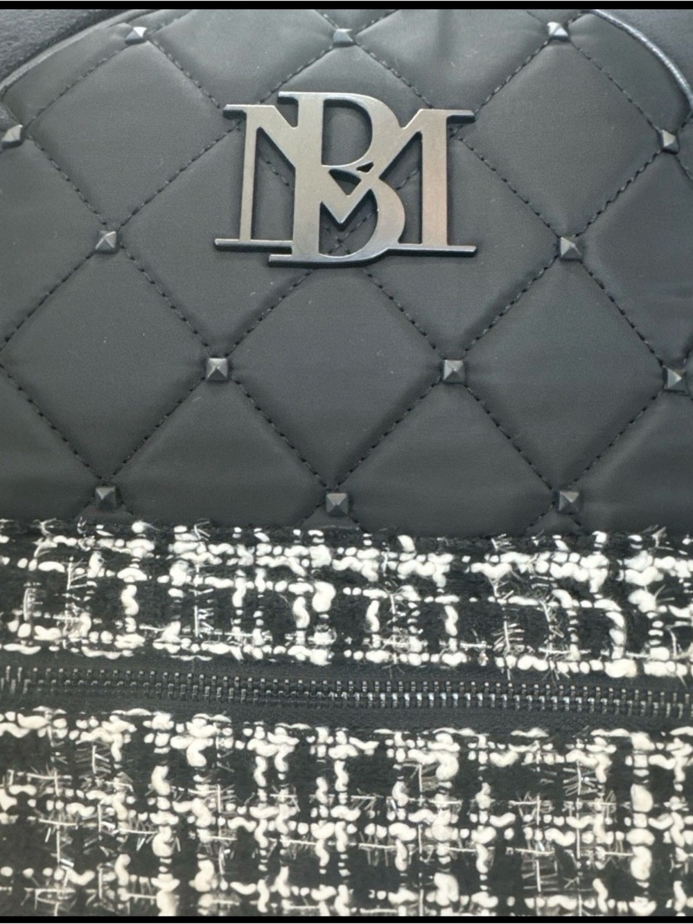 Badgley Mischka Black Quilted Vegan Leather Backpack - Picture 2 of 5